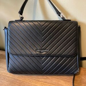 Karl Lagerfeld Black Quilted Satchel with Top Handle